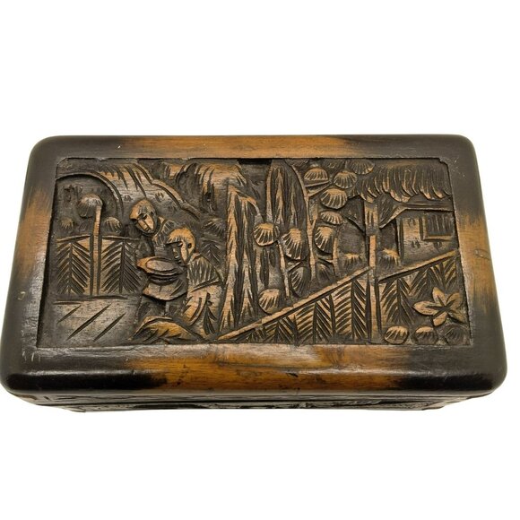 Antique Camphor Wood Intricately Hand Carved Box Jewelry Trinket Early 1900's - Picture 2 of 16